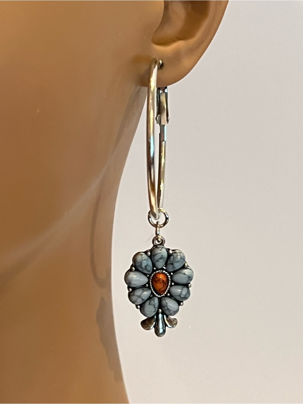 Silver and Turquoise Floral Drop Earrings